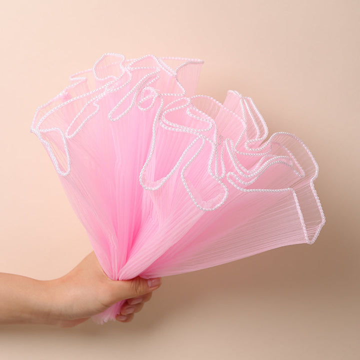Pearled Edge Plicated Mesh Bouquet Flowers Wrapping Fabric