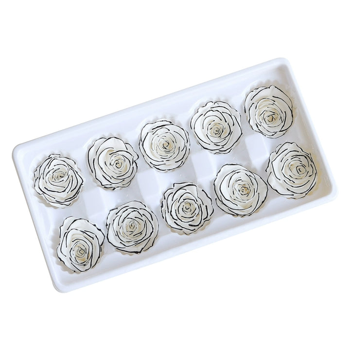 White Preserved Roses with Black Trim – 2-6CM DIY Bouquet Craft Kit