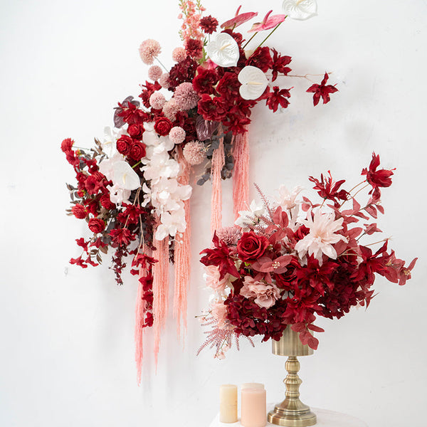 Red Wall Hanging Flower Arrangement for Wedding Party Decor Proposal