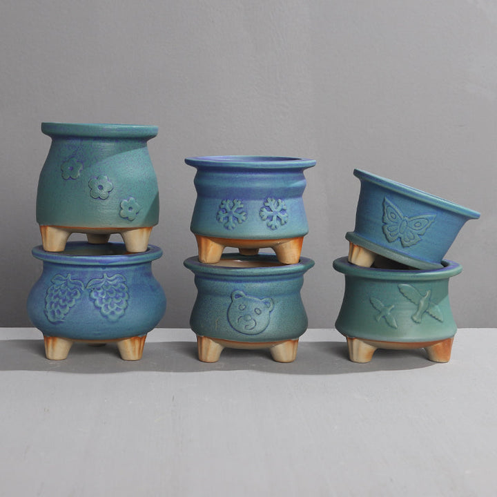 Mini Blue Ceramic Pot for Succulents