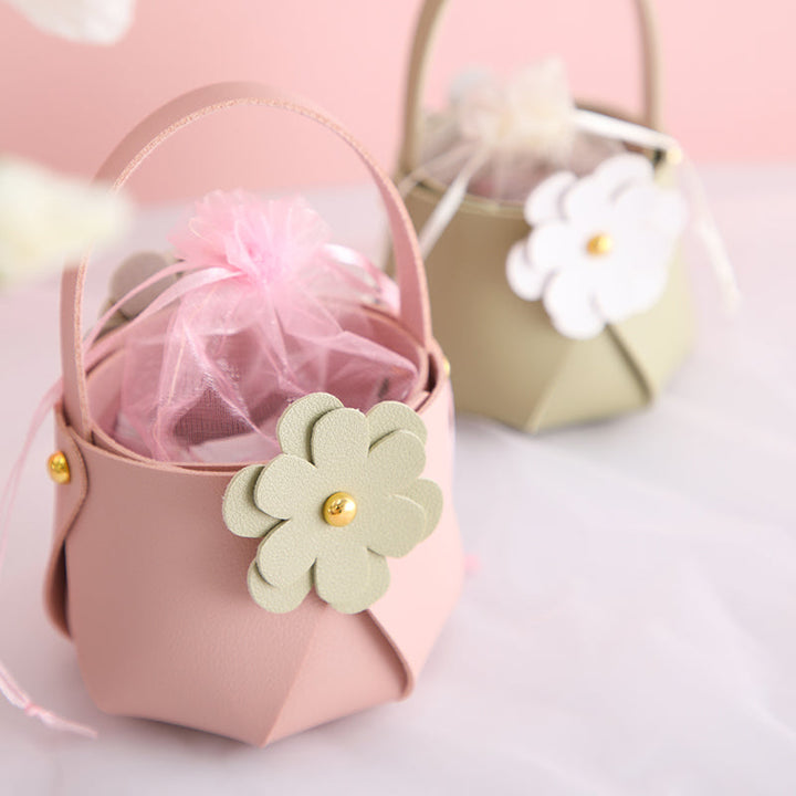 Flower Leather Party Favor Bags Pack 20 (8.5x8.5x15cm)