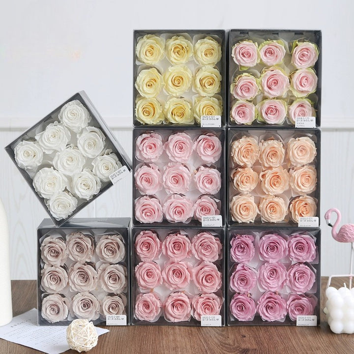 Preserved Roses DIY Craft Kit (9 Pieces) – 4-5CM Blooms For Floral Decorations