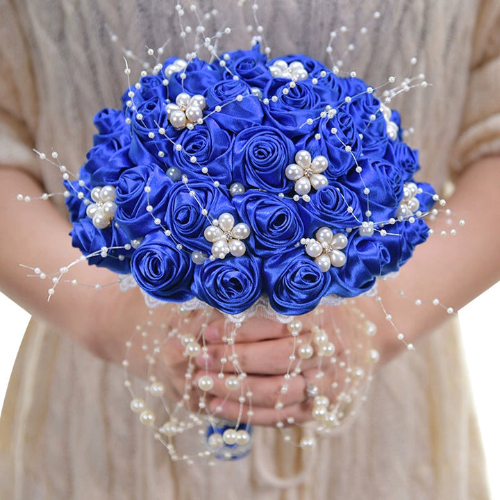Satin Roses with Pearls Handmade Wedding Bouquet