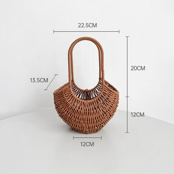 Crescent Moon Rattan Basket with Handle