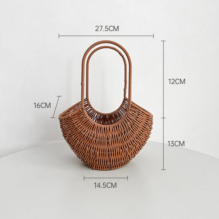 Crescent Moon Rattan Basket with Handle