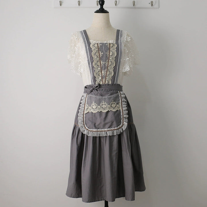 Vintage Lace Trim Summer Apron for Women