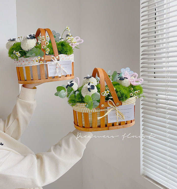 Set of 2 Flower Baskets with Cotton Fabric Liners