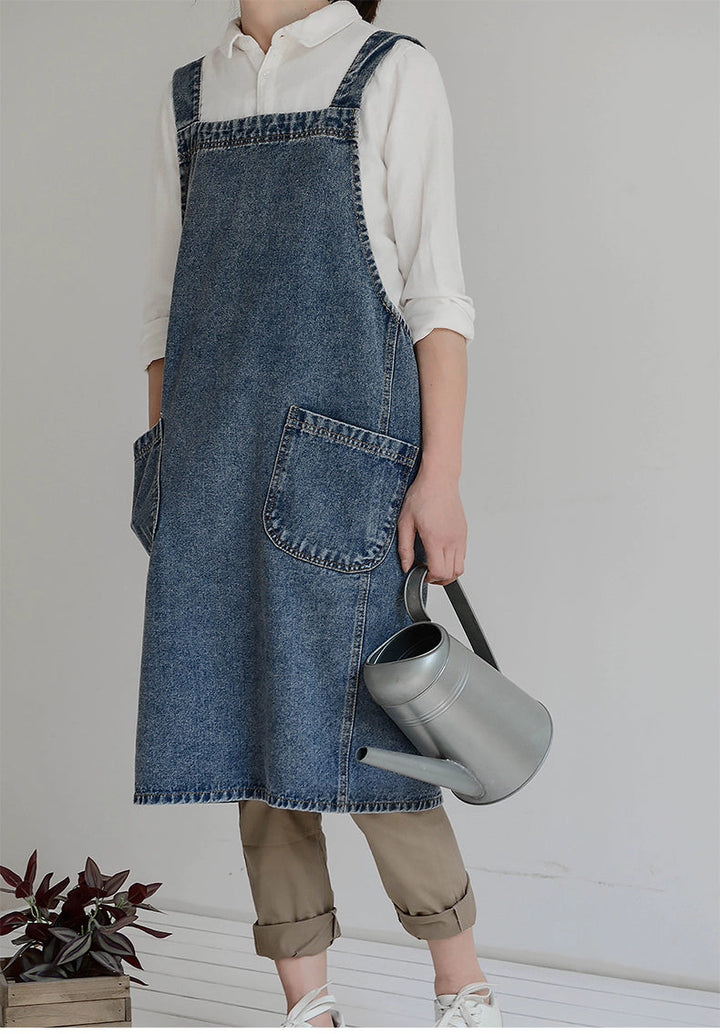 Distressed Denim Florist Apron with Pockets