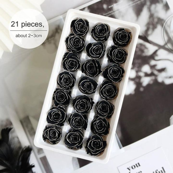 White Preserved Roses with Black Trim – 2-6CM DIY Bouquet Craft Kit