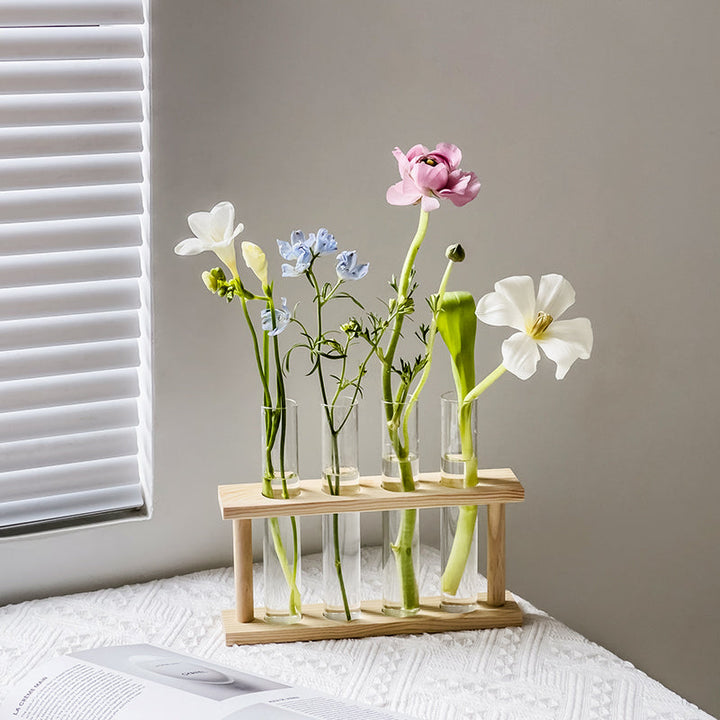 Test Tube Vase with Wooden Stand