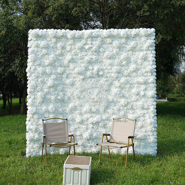 White rose flower wall backdrop for outdoor weddings
