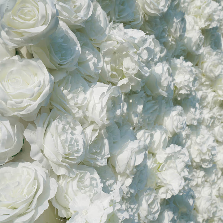 Lifelike white rose flower wall for weddings and celebrations
