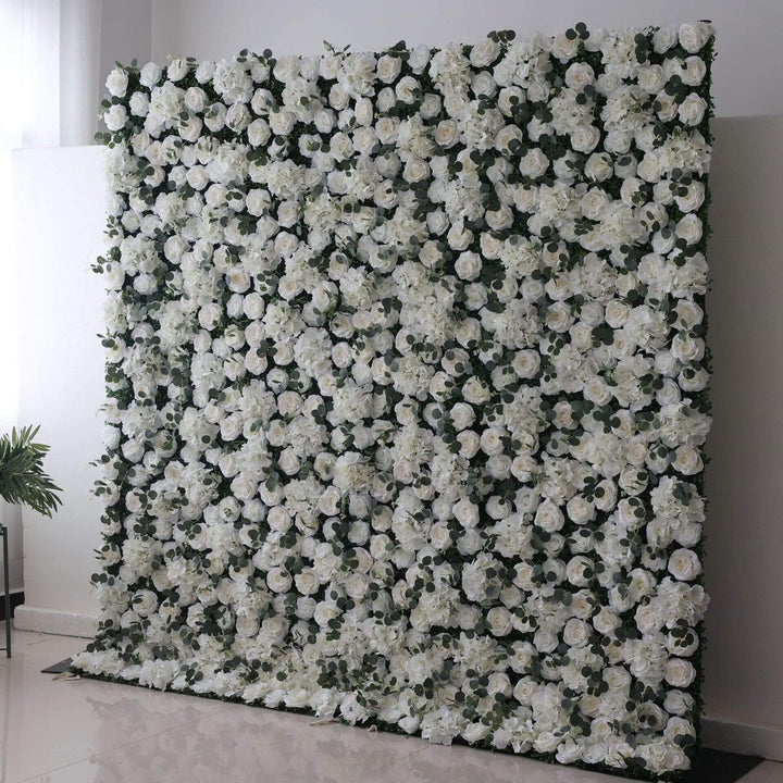 White and green flower wall backdrop perfect for sophisticated weddings and parties.
