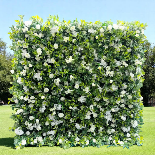 Green and white flower wall backdrop for elegant events