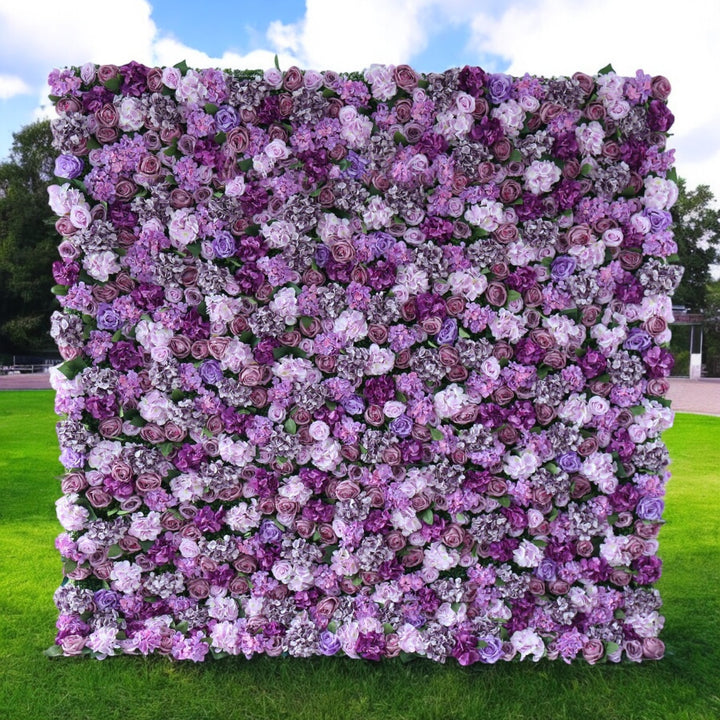 Lavender Dreams purple flower wall backdrop for weddings and events.

