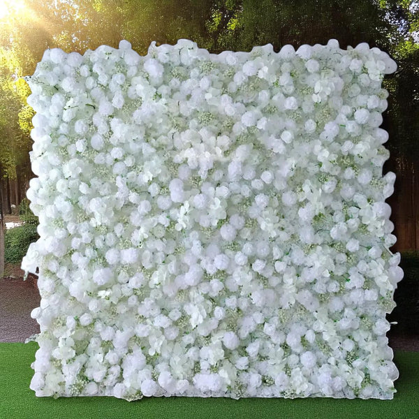 Elegant white flower wall backdrop perfect for weddings and upscale 