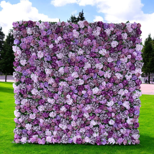 Lavender Dreams purple flower wall backdrop for weddings and events.
