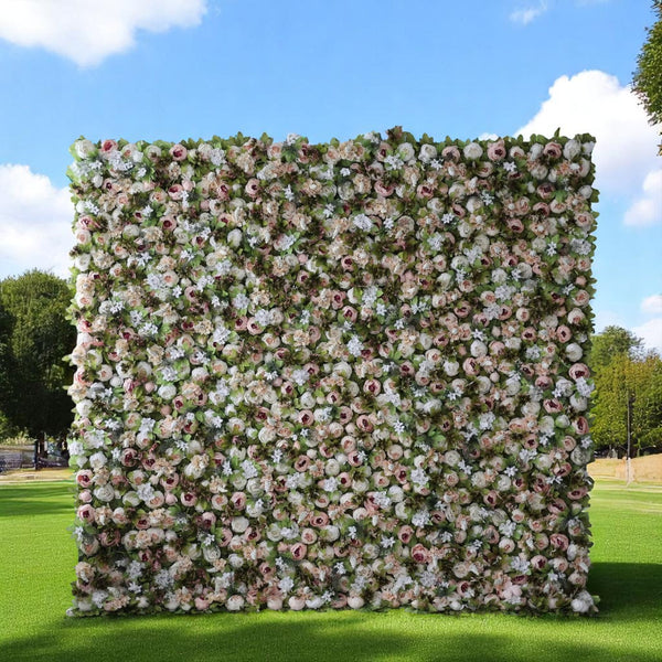 Elegant blush floral wall decor with soft pink roses and greenery.
