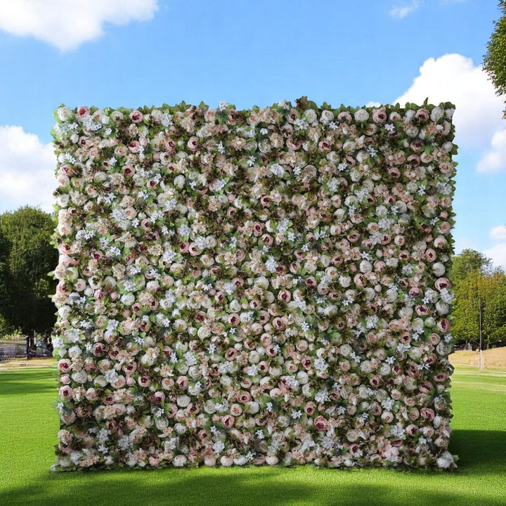 Elegant blush floral wall decor with soft pink roses and greenery.
