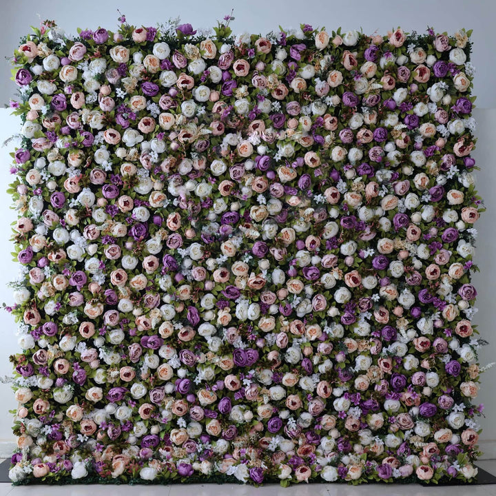 Lavender Dream Garden flower wall backdrop with lavender and cream roses.
