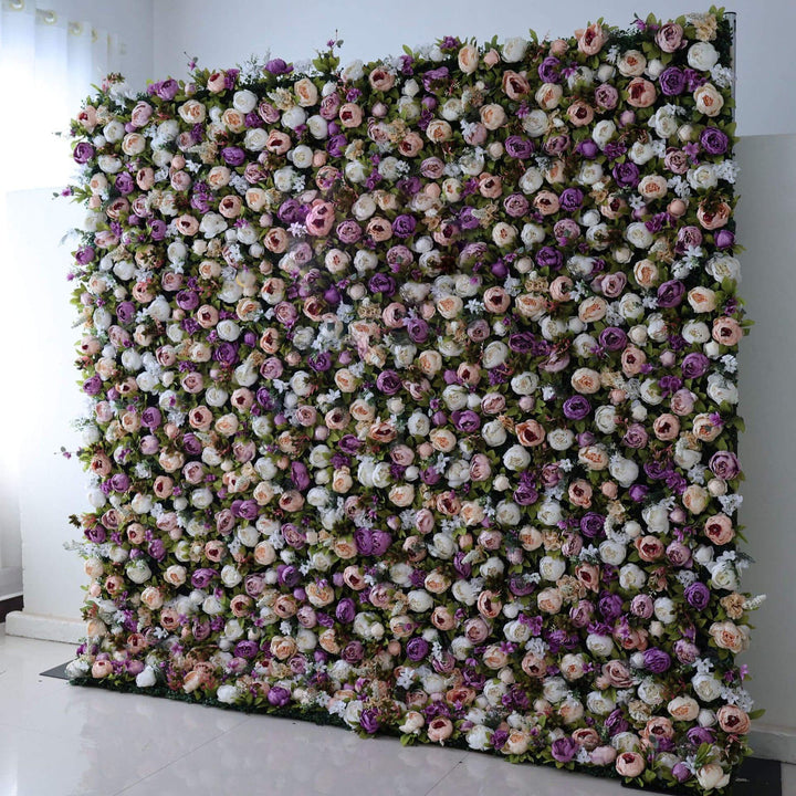 Romantic floral wall backdrop featuring soft lavender and cream tones.
