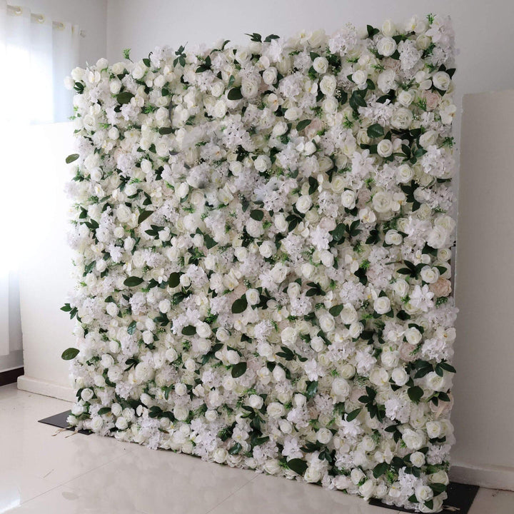 White and green flower wall backdrop perfect for sophisticated weddings and parties.
