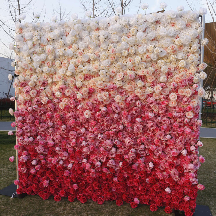 White and red gradient rose flower wall backdrop for weddings
