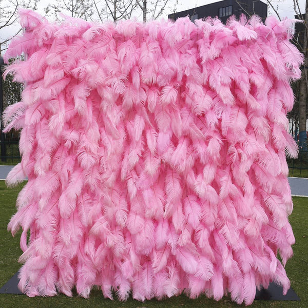 Pink feather flower wall backdrop for baby showers
