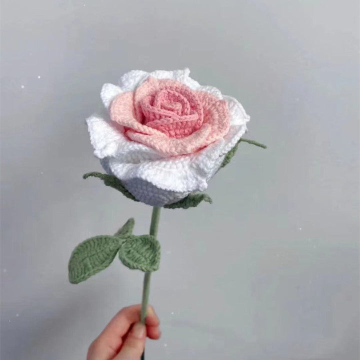 Finished Cotton Yarn Crochet Gradient Color Large Single Rose Bouquet Artificial Flower