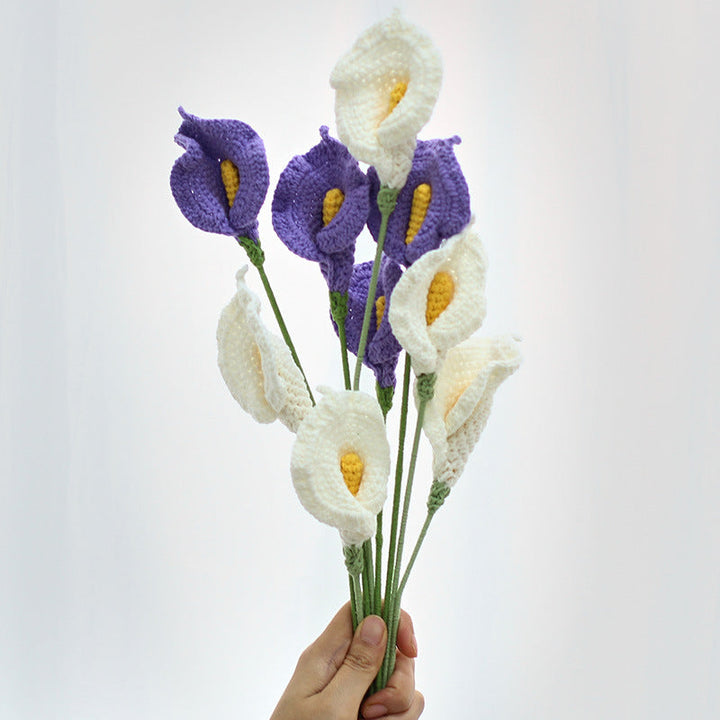 Set of 5 Cotton Yarn Knitting Artificial Flowers Finished Crochet Calla Lily