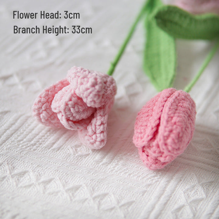 Set of 5 Cotton Yarn Crochet Finished Tulips Artificial Flower Branches