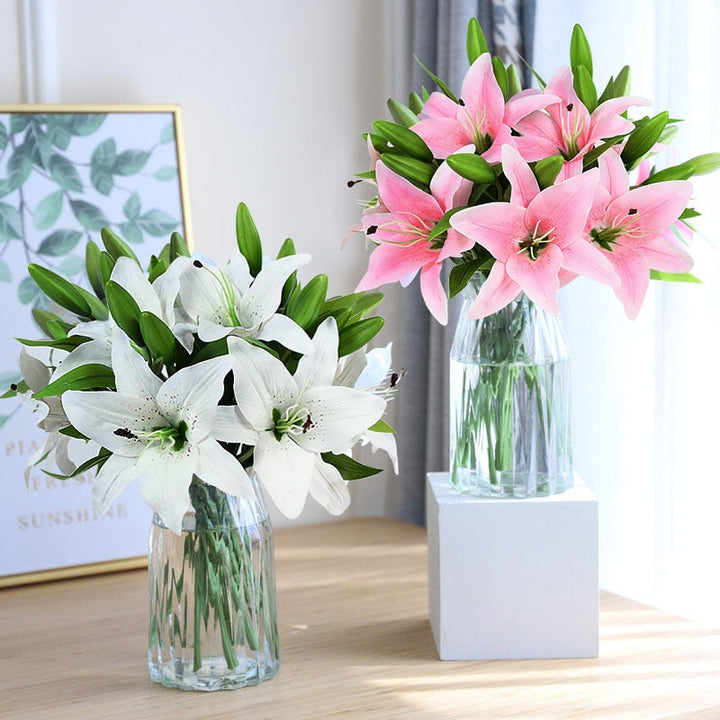 5pcs 38cm Artificial Lily Flowers Bouquet, perfect as silk flower.