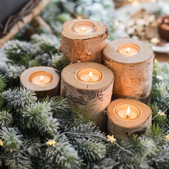 Set of 3 Rustic Wooden Candle Holder
