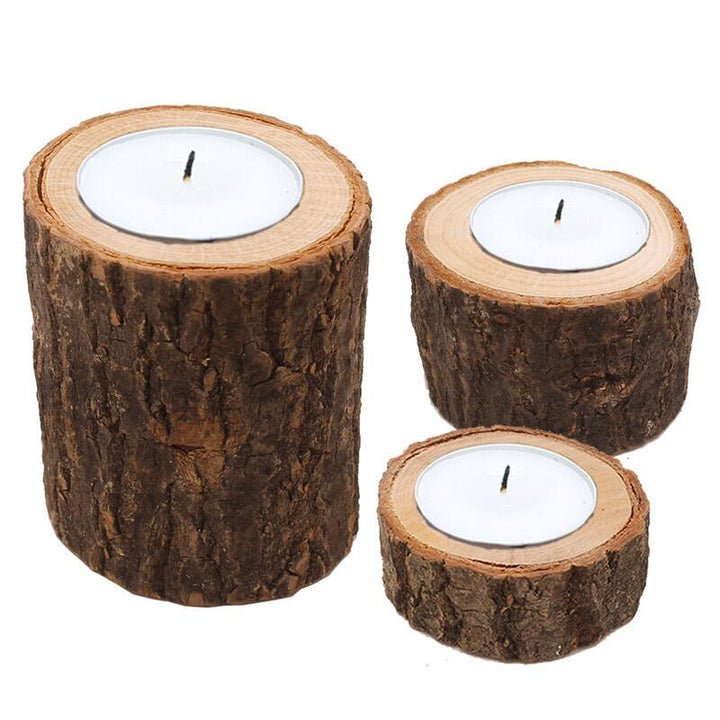 Set of 3 Rustic Wooden Candle Holder