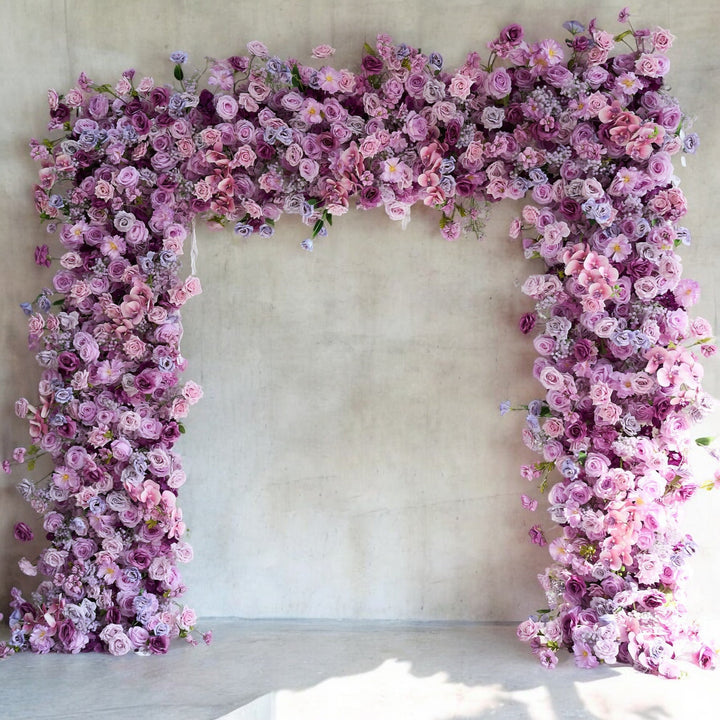 7D 8x8ft Purple Rose Floral Wedding Arch Set Fabric Backdrop Floral Wall Proposal Wedding Party Decor