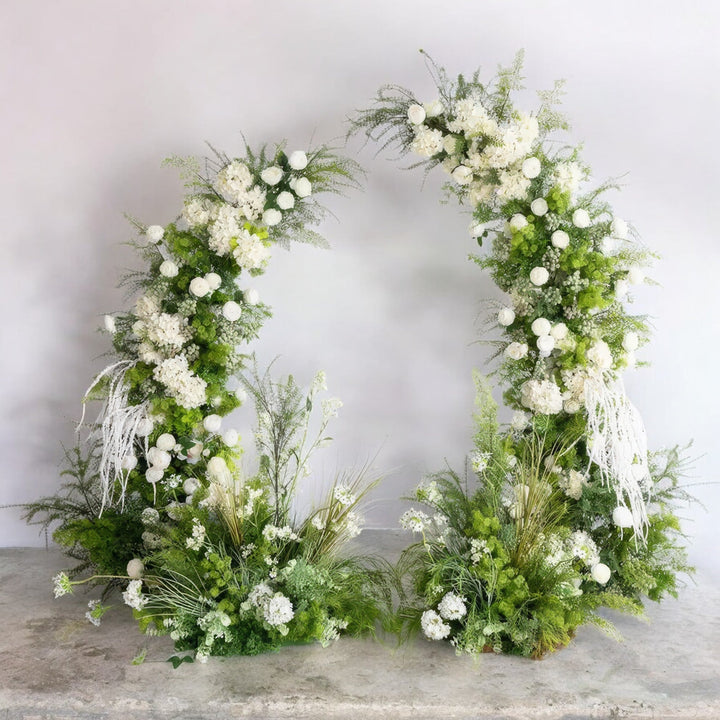 White and Green Floral Wedding Arch Set With Greeneries Artificial Florals Backdrop for Wedding Proposal Party Decor