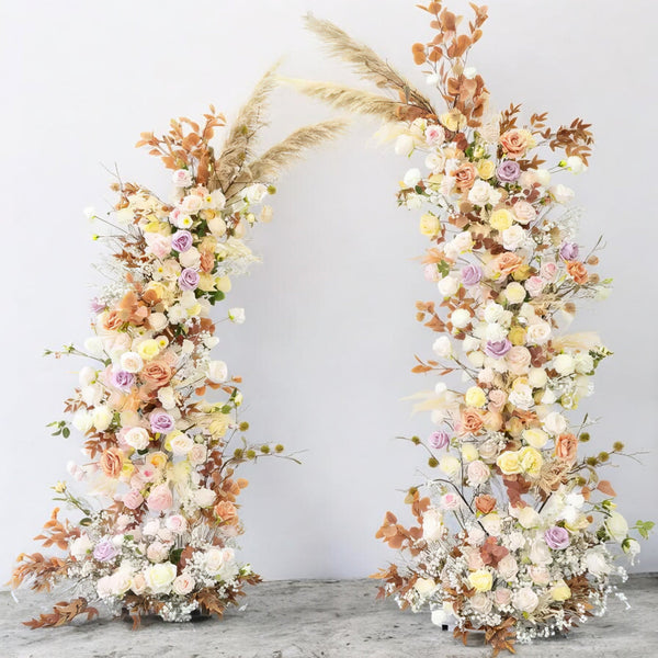 Rustic Terracotta & Pastel Cream Floral Wedding Arch Set Artificial Florals Backdrop for Wedding Proposal Party Decor