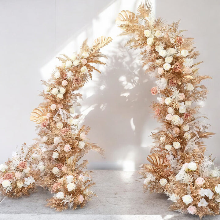 Golden Floral Wedding Arch Set Artificial Florals Backdrop for Wedding Proposal Party Decor