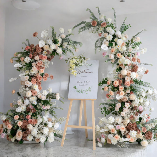 Rustic & Whit Rose Floral Wedding Arch Set Artificial Florals Backdrop for Wedding Proposal Party Decor