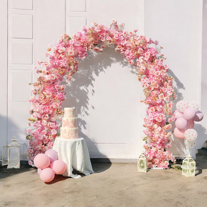 Wedding Arch 7D 6.5x8ft Pink Rose Wedding Archs Florals Set Fabric Backdrop Floral Wall Proposal Wedding Party Decor