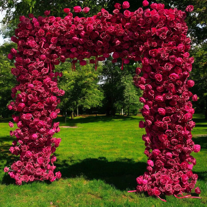 5D Wine Red Rose Floral Wedding Arch Set Fabric Backdrop Floral Wall Proposal Wedding Party Decor