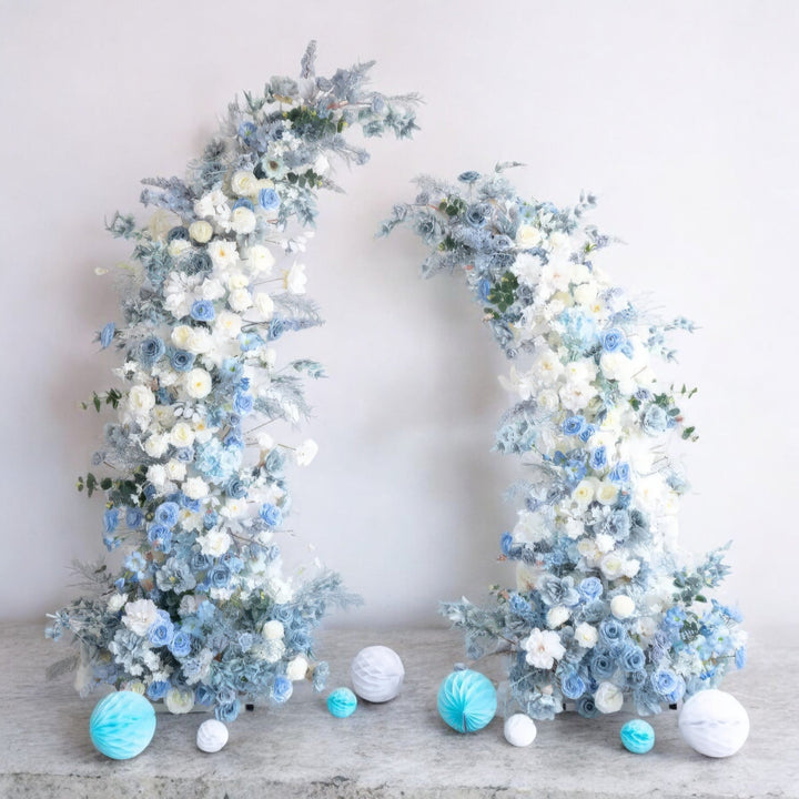 Blue White Floral Wedding Arch Set Artificial Florals Backdrop for Wedding Proposal Party Decor