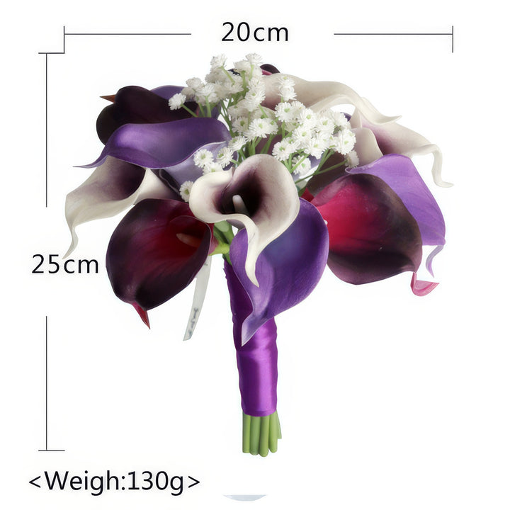 Bridal Bouquet with Calla Lilies and Baby's Breath in Purple and White