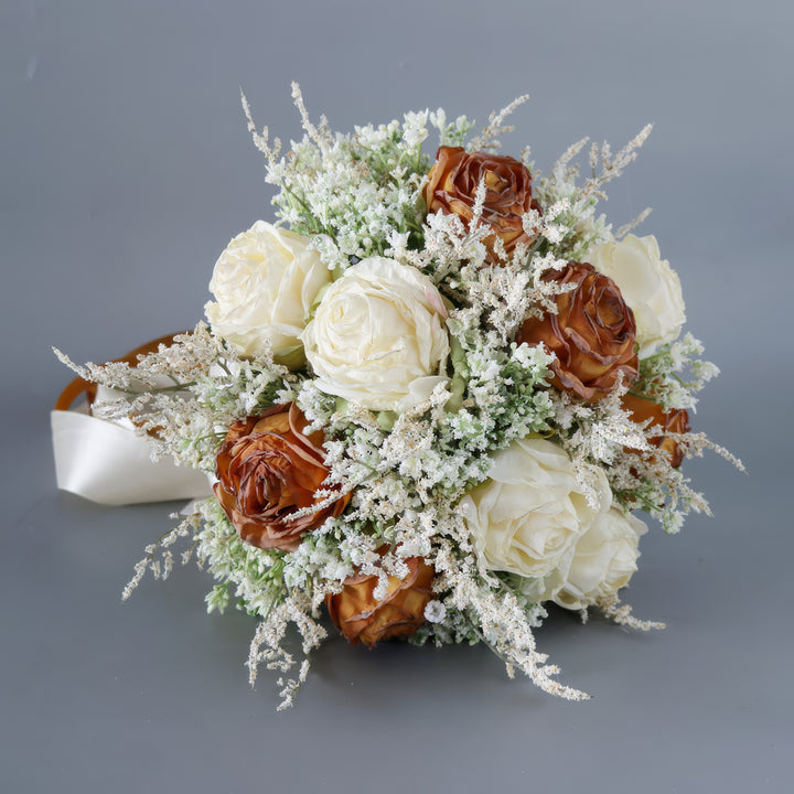 Rustic Charm Bridal Bouquet in Dusty Rose, Terracotta and Ivory with Baby's Breath