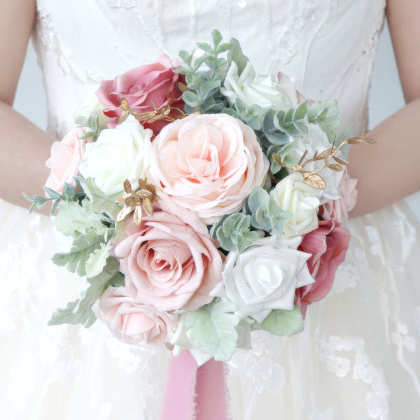 Bridal Bouquet with Soft Pastel Roses in Dusty Pink and Blush