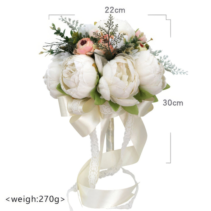 Elegant Bridal Bouquet with Peonies and Roses in Cream and Peach