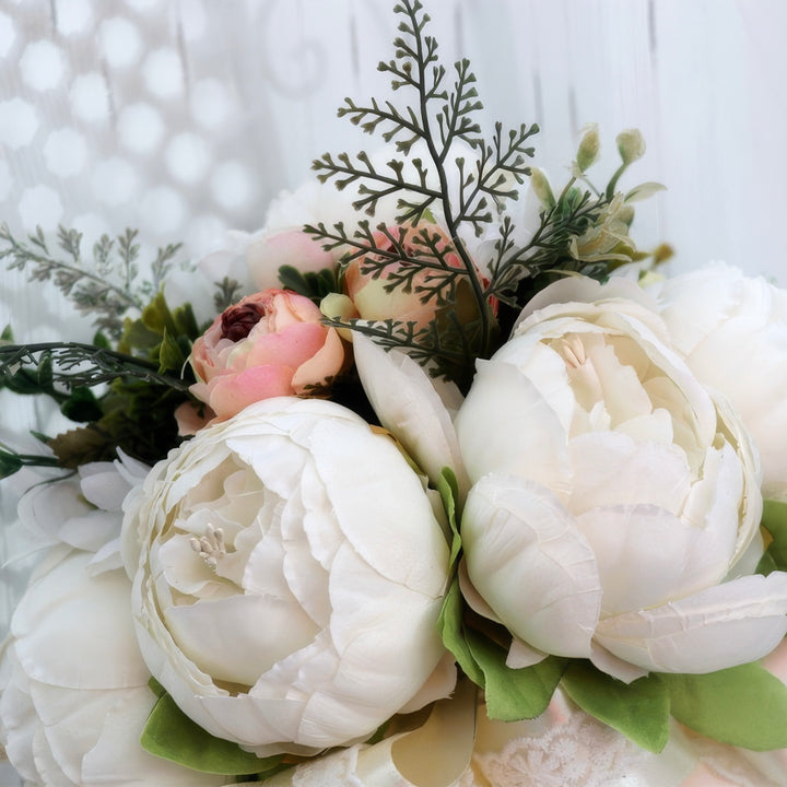 Elegant Bridal Bouquet with Peonies and Roses in Cream and Peach