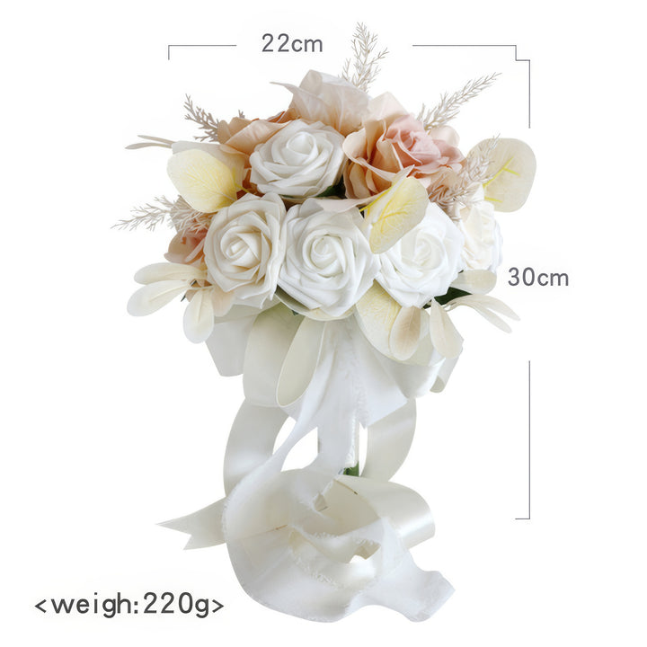 Elegant Bridal Bouquet in Basket with Dusty Rose and Ivory Blooms