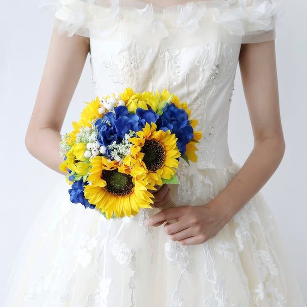 Vibrant Sunflower and Hydrangea Bridesmaid Bouquet