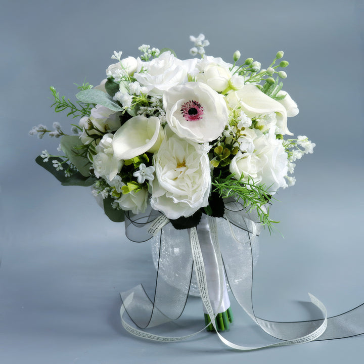 Elegant White Anemone and Rose Bridal Bouquet